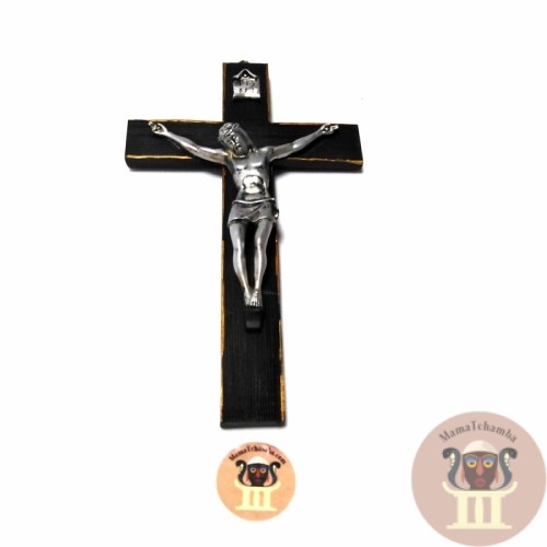 Cruz Negra Con Cristo Plateado